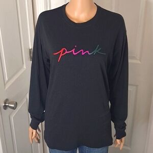 Victoria's Secret PINK Campus Long Sleeve Crewneck T-Shirt with Glitter Logo